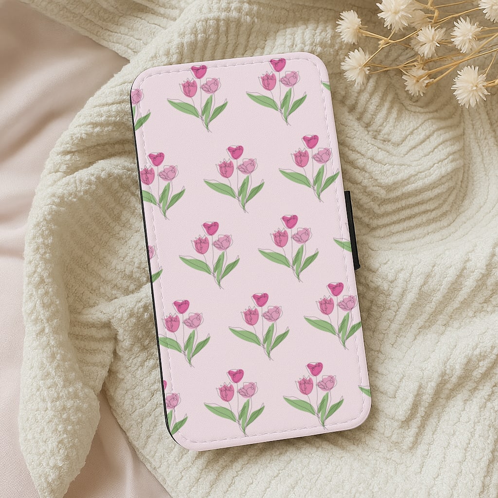 Pink Pattern - Floral Flip / Wallet Phone Case