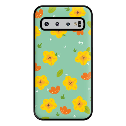 Yellow And Orange Pattern - Floral Phone Case for Galaxy S10 Plus