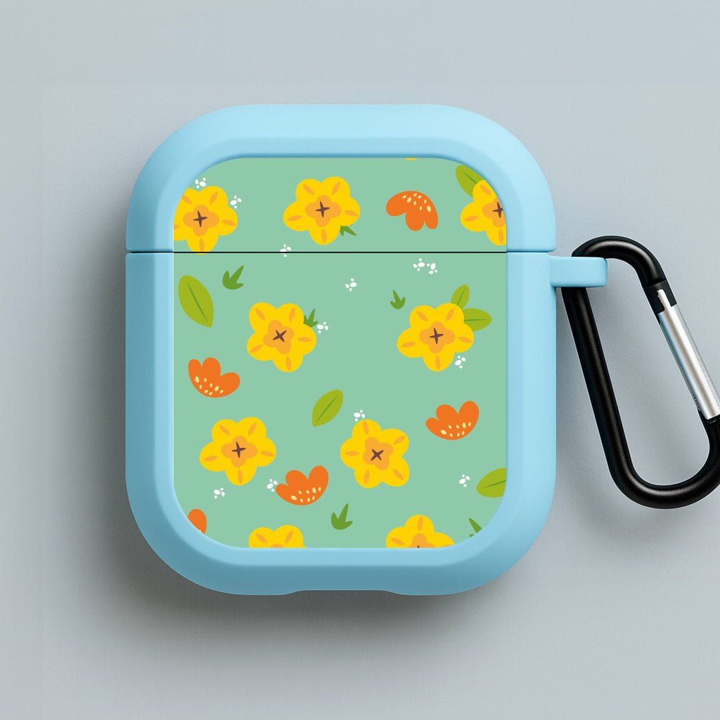 Yellow And Orange Pattern - Floral Blue AirPods Case