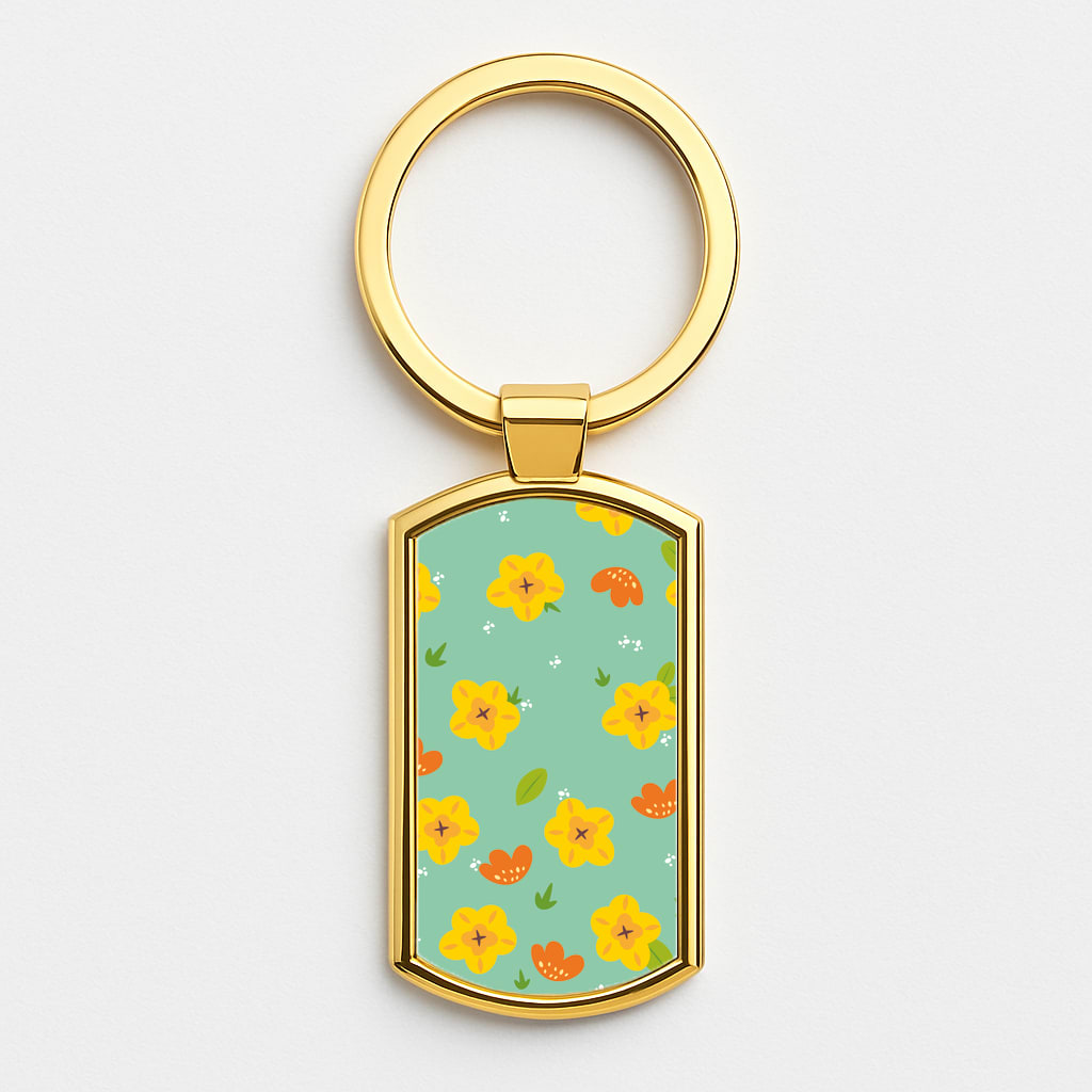 Yellow And Orange Pattern - Floral Gold Keyring