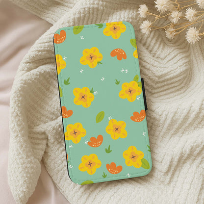 Yellow And Orange Pattern - Floral Wallet Phone Case