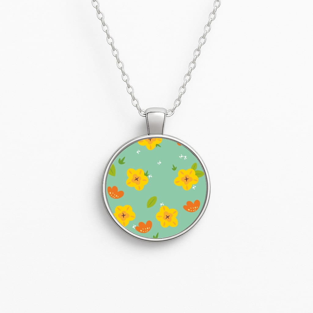 Yellow And Orange Pattern - Floral Necklace