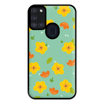 Yellow And Orange Pattern - Floral Phone Case for Galaxy A21s