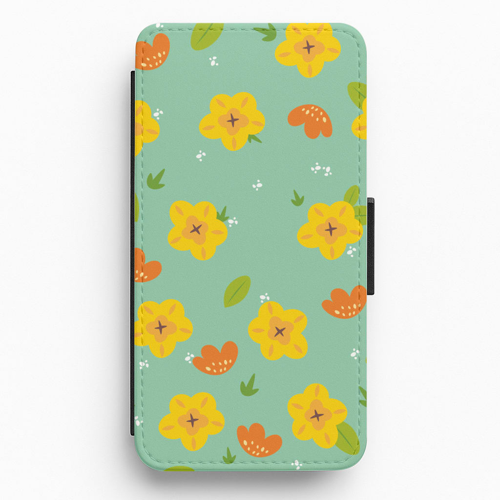 Yellow And Orange Pattern - Floral Flip / Wallet Phone Case