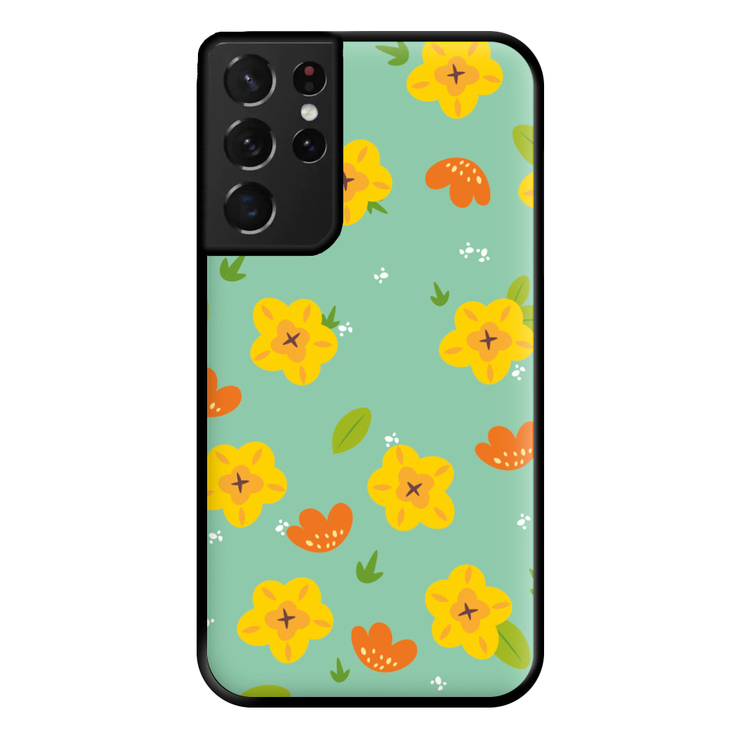 Yellow And Orange Pattern - Floral Phone Case for Galaxy S21 Ultra