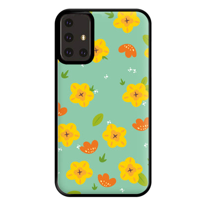 Yellow And Orange Pattern - Floral Phone Case for Galaxy A71