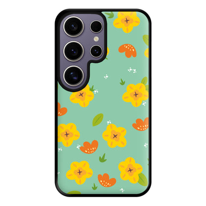 Yellow And Orange Pattern - Floral Phone Case for Galaxy S25 Ultra