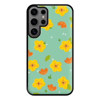 Yellow And Orange Pattern - Floral Phone Case for Galaxy S24 Ultra