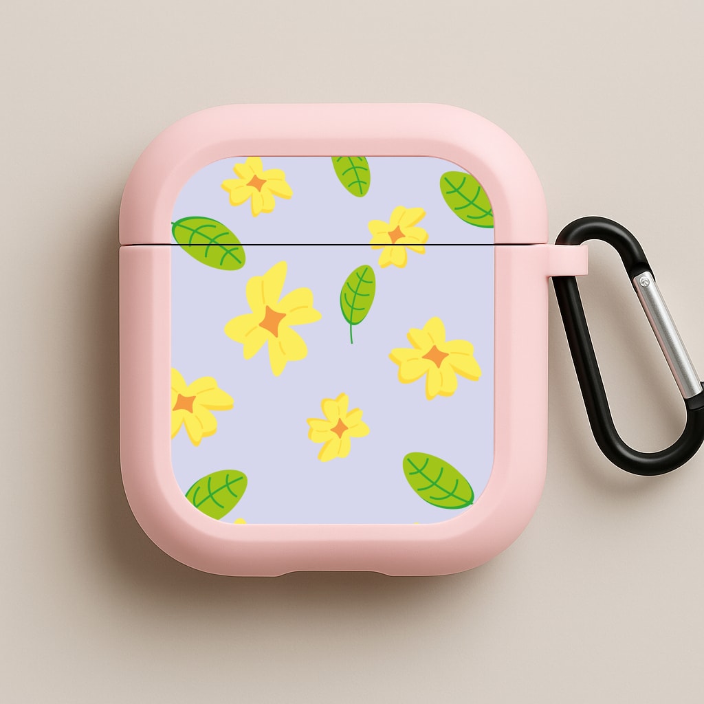 Yellow And Green Pattern - Floral Pink AirPods Case