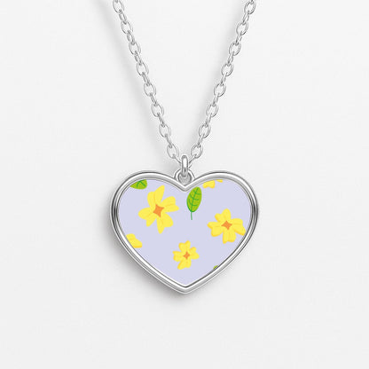 Yellow And Green Pattern - Floral Heart Necklace