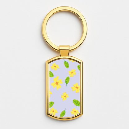 Yellow And Green Pattern - Floral Gold Keyring