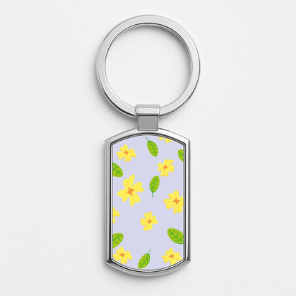 Yellow And Green Pattern - Floral Silver Keyring