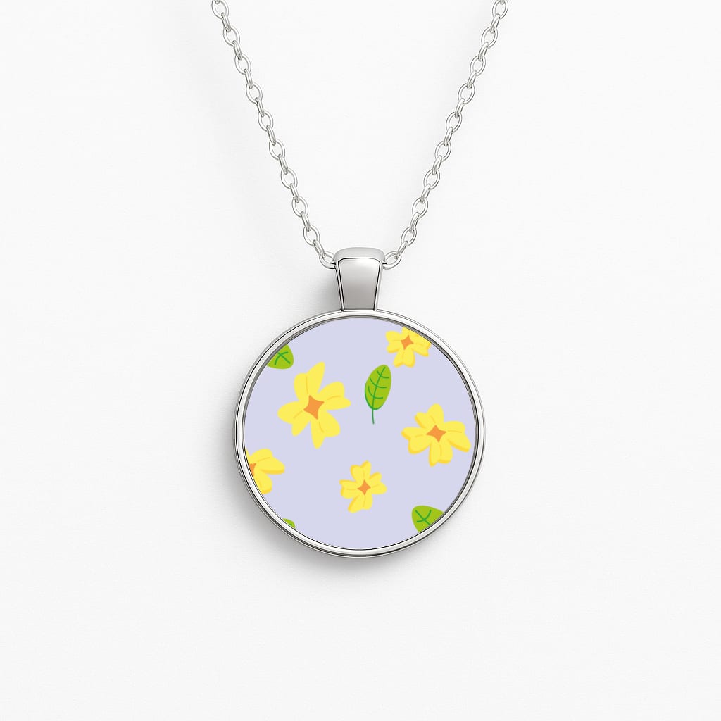 Yellow And Green Pattern - Floral Necklace