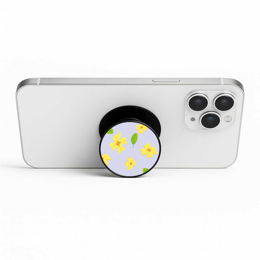 Yellow And Green Pattern - Floral Phone Stand