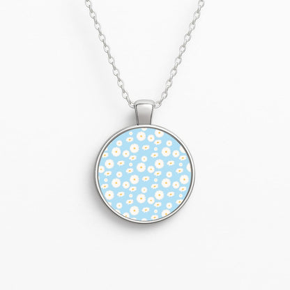 Blue Daisies - Floral Circle Necklace
