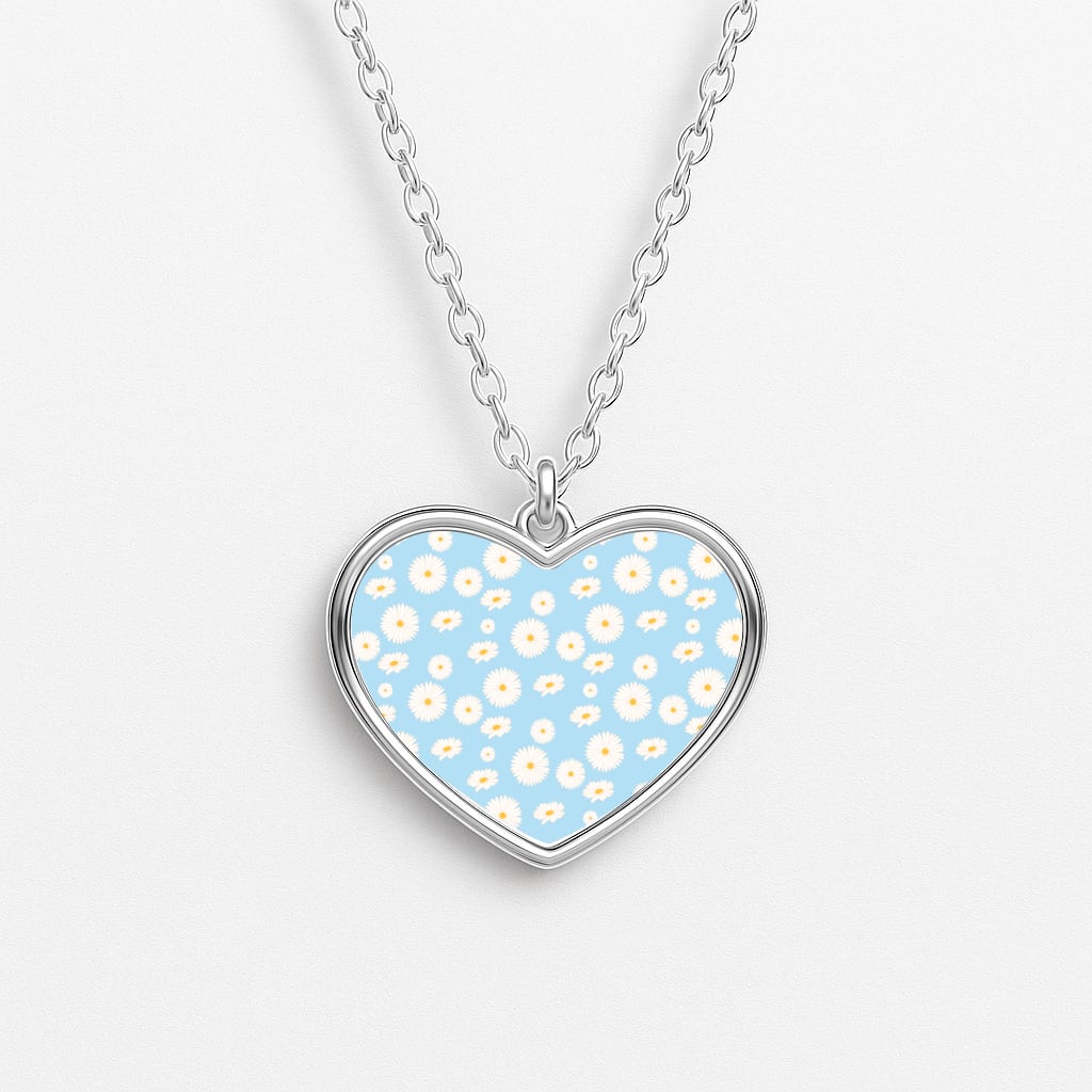 Blue Daisies - Floral Heart Necklace
