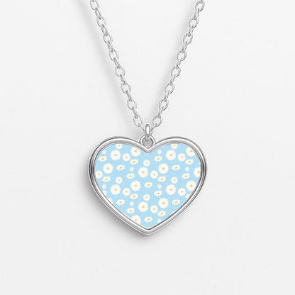 Blue Daisies - Floral Heart Necklace