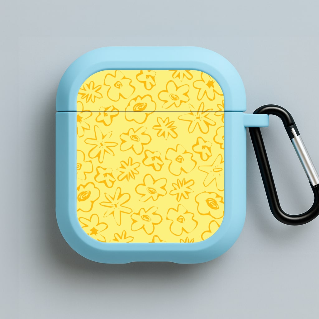 Yellow And Orange - Floral Patterns Blue AirPods Case