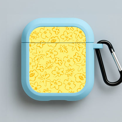 Yellow And Orange - Floral Patterns Blue AirPods Case