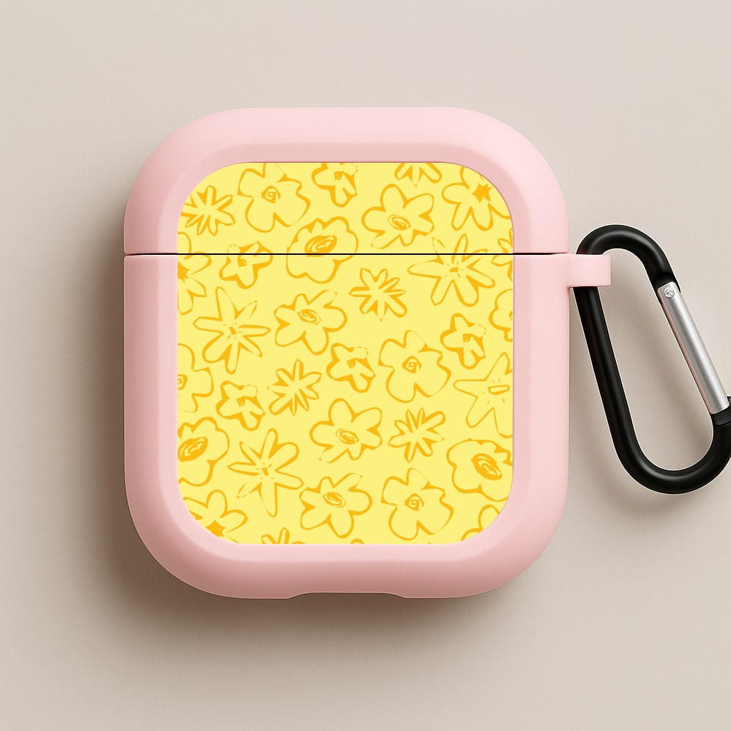 Yellow And Orange - Floral Patterns Pink AirPods Case