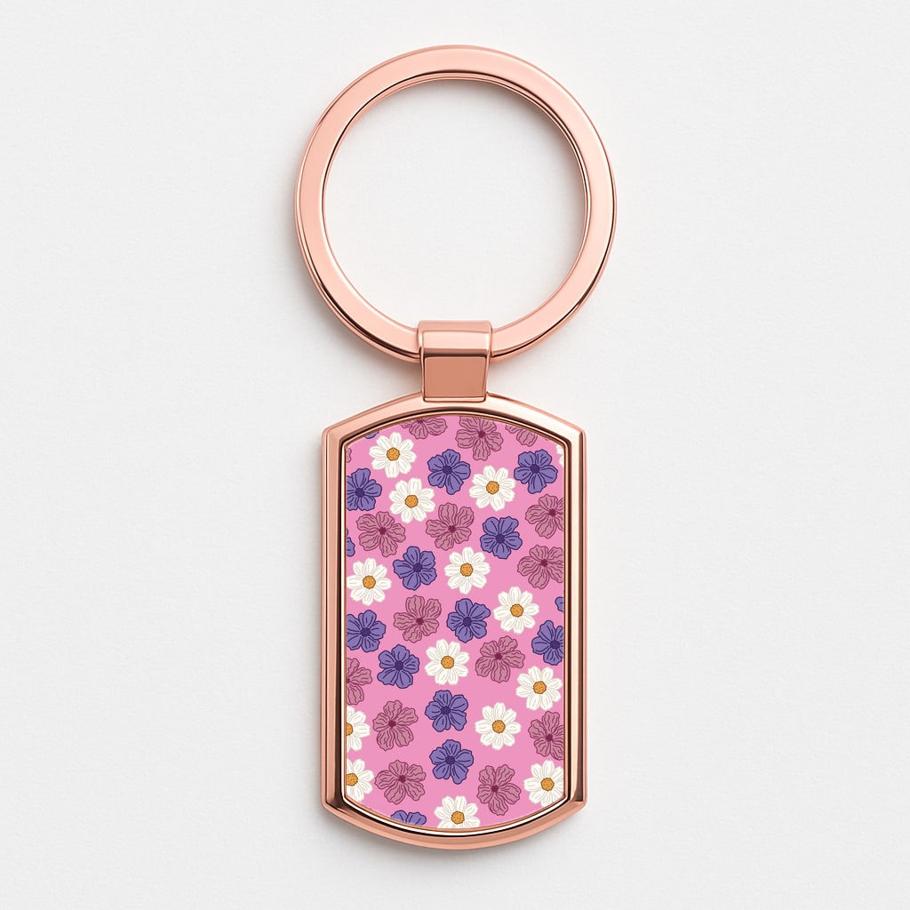 Pink, Purple And White Flowers - Floral Patterns Rose Gold Keyring