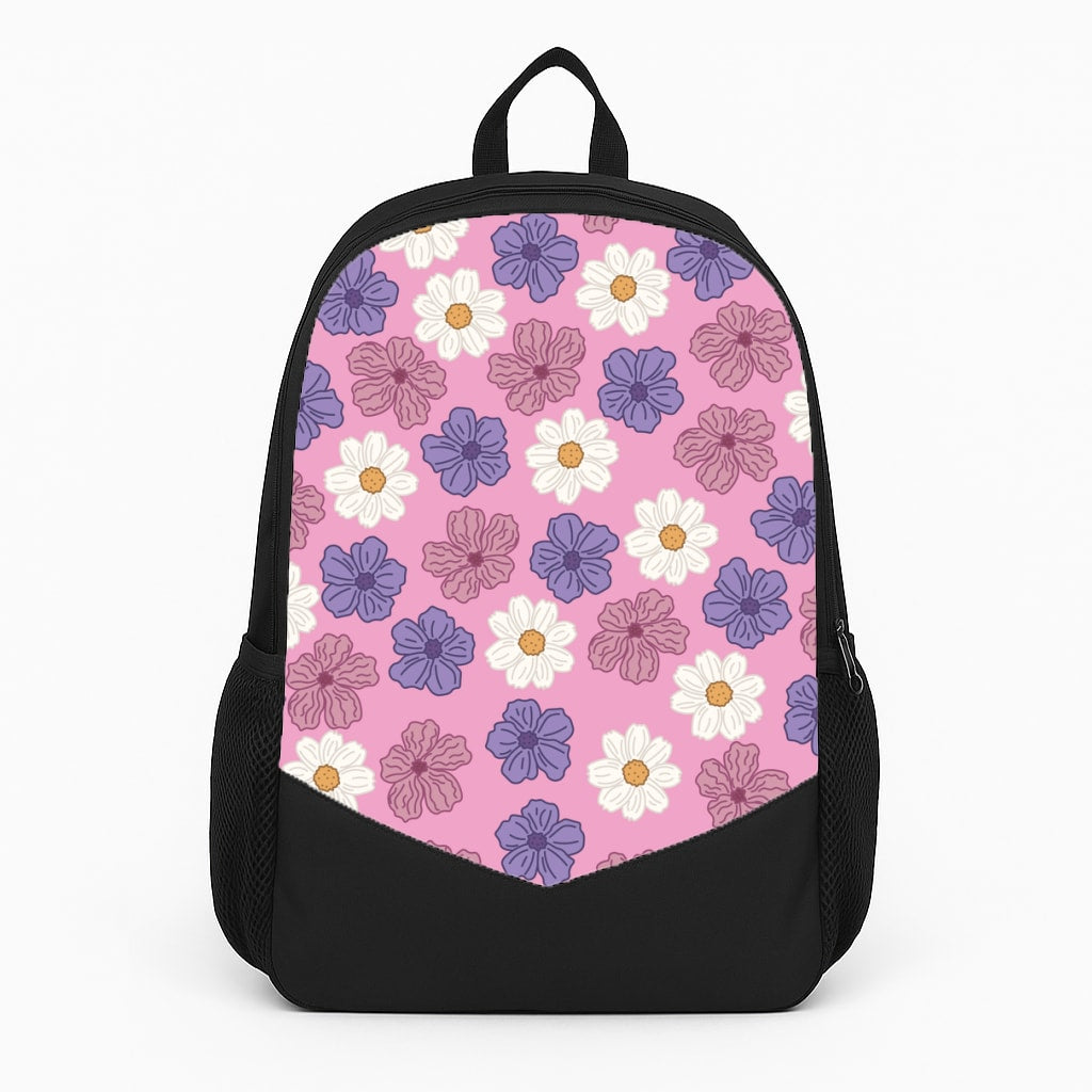 Pink, Purple And White Flowers - Floral Patterns Large Backpack