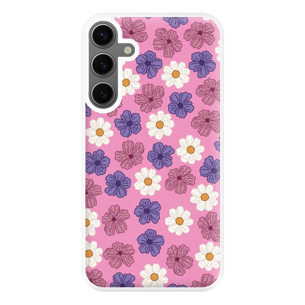 Pink, Purple And White Flowers - Floral Patterns Phone Case for Galaxy S24FE