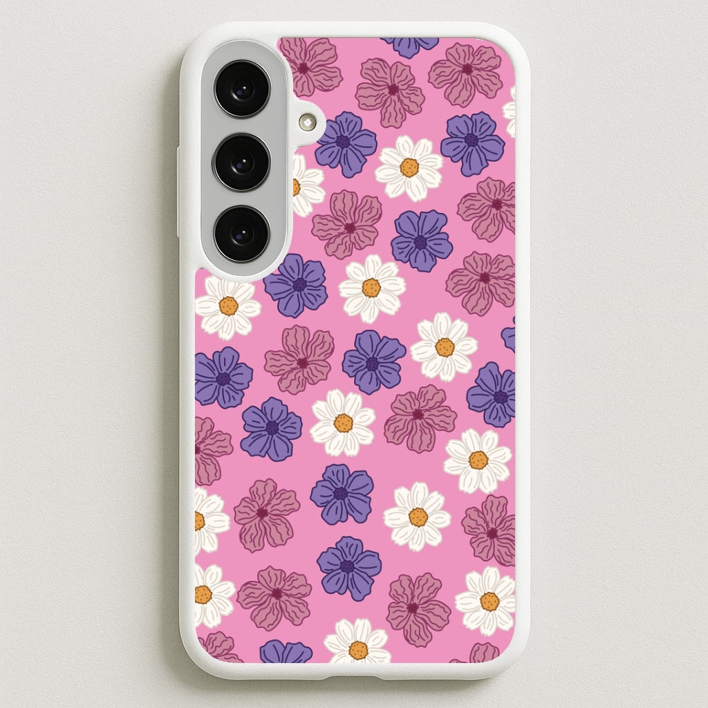 Pink, Purple And White Flowers - Floral Patterns Phone Case for Galaxy S25FE