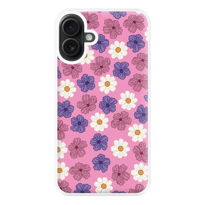 Pink, Purple And White Flowers - Floral Patterns Phone Case for iPhone 16 Plus