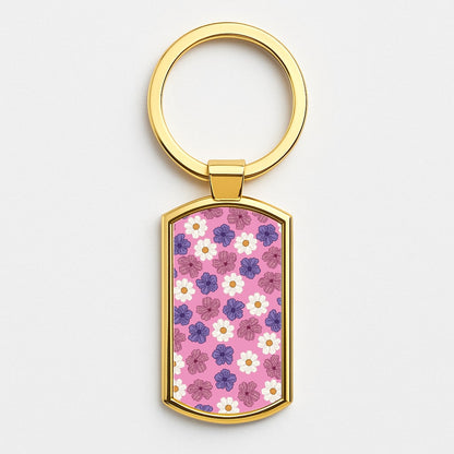 Pink, Purple And White Flowers - Floral Patterns Gold Keyring