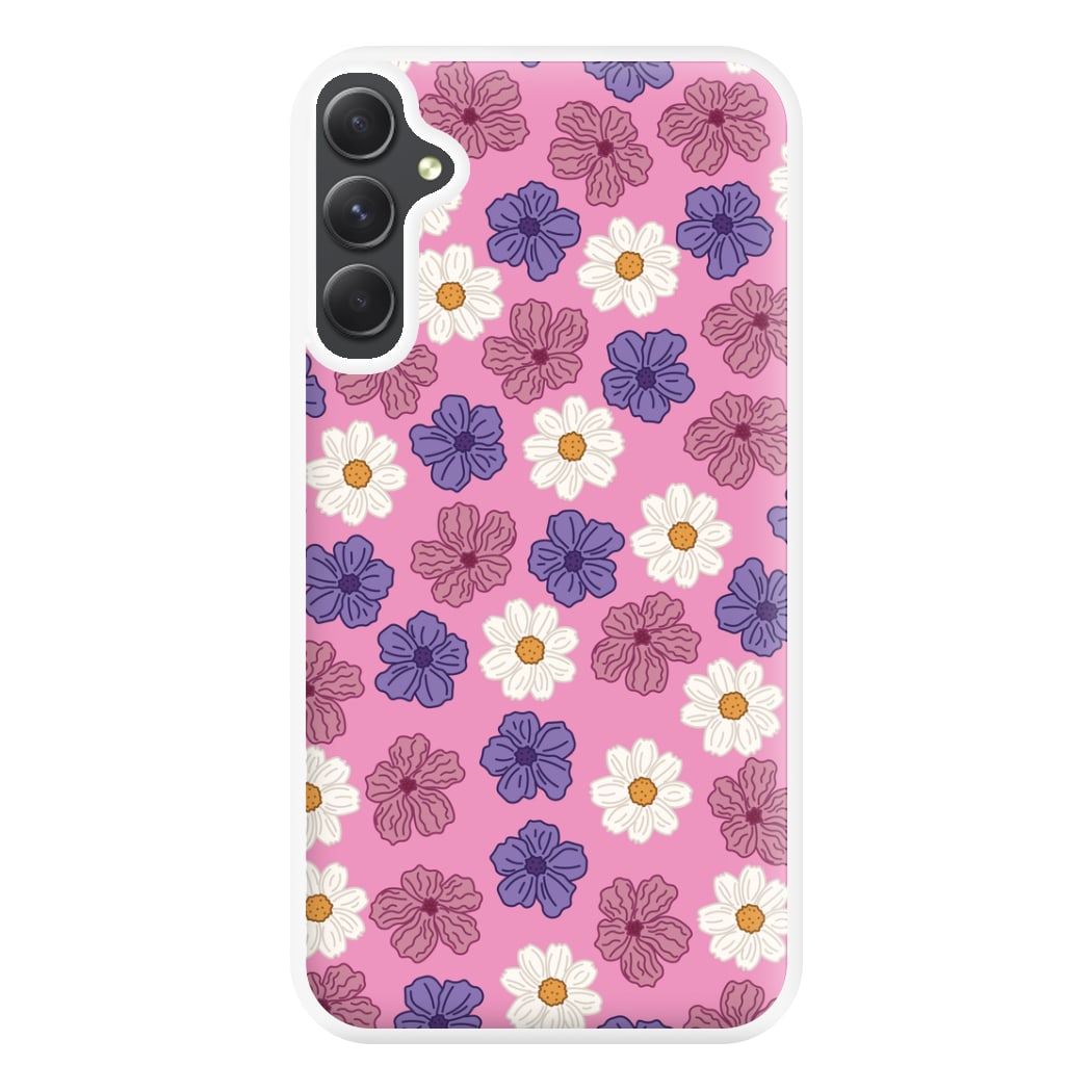 Pink, Purple And White Flowers - Floral Patterns Phone Case for Galaxy A34