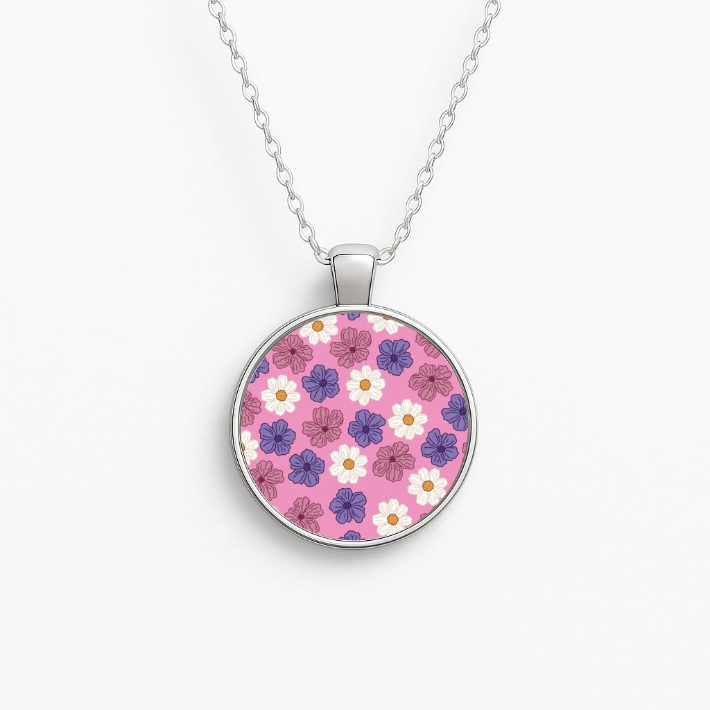 Pink, Purple And White Flowers - Floral Patterns Necklace