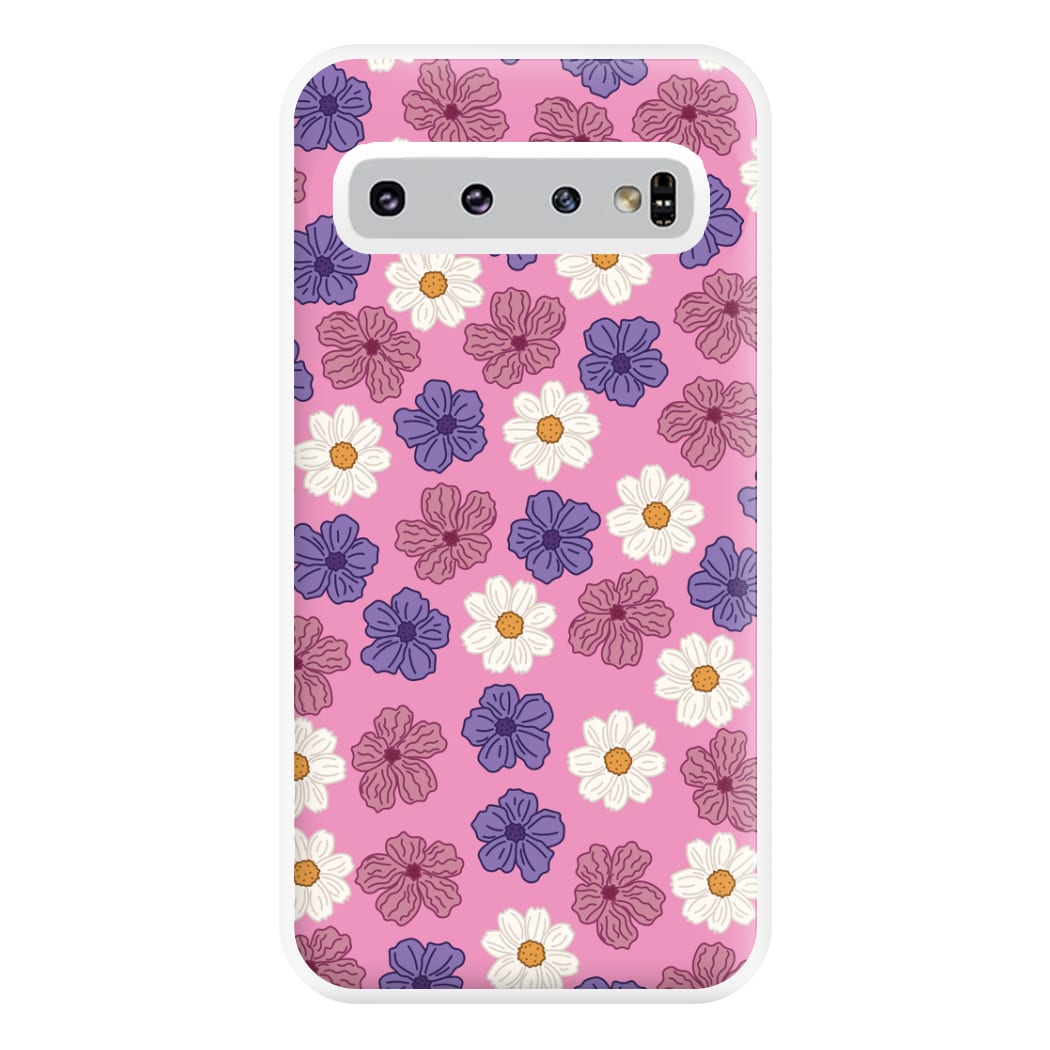 Pink, Purple And White Flowers - Floral Patterns Phone Case for Galaxy S10 Plus