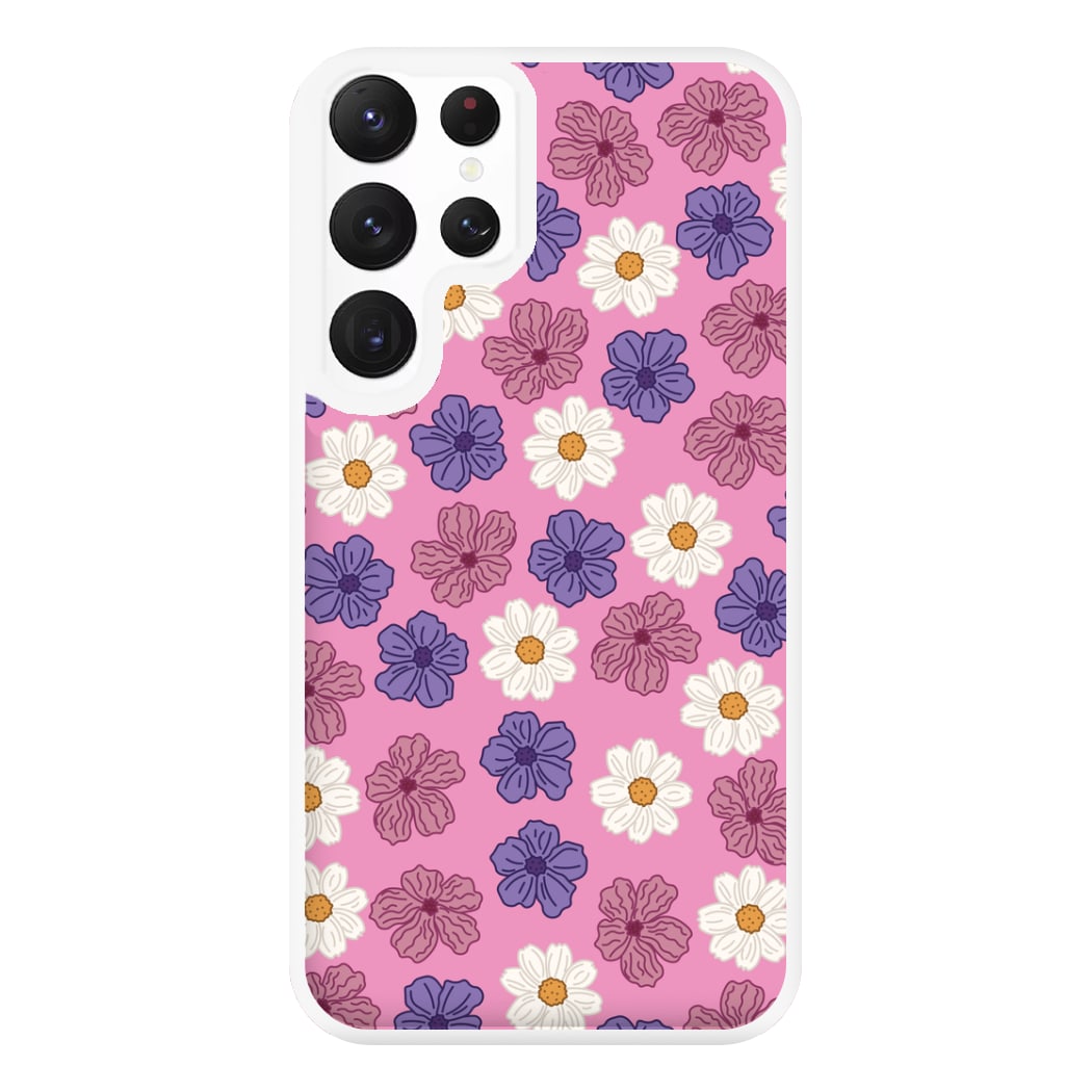 Pink, Purple And White Flowers - Floral Patterns Phone Case for Galaxy S22 Ultra