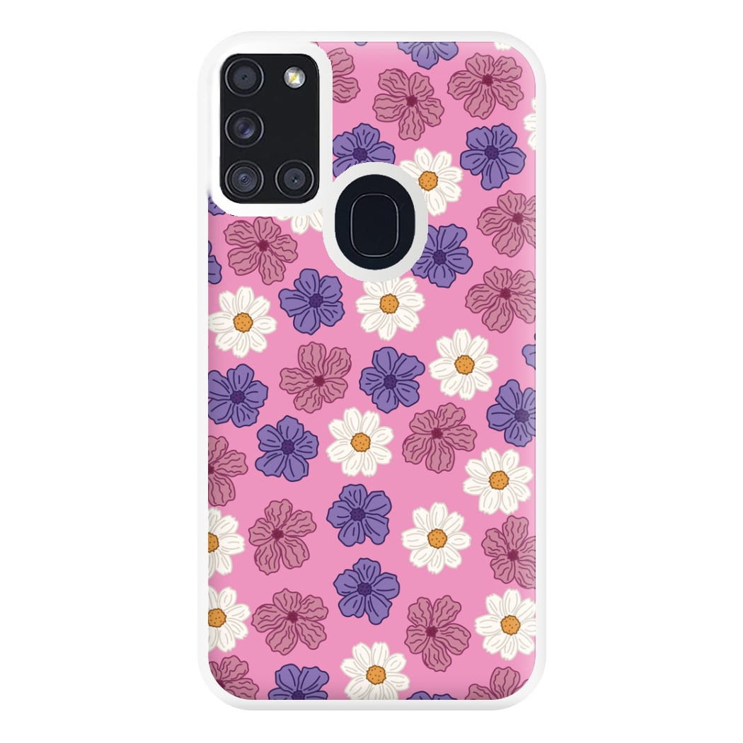 Pink, Purple And White Flowers - Floral Patterns Phone Case for Galaxy A21s