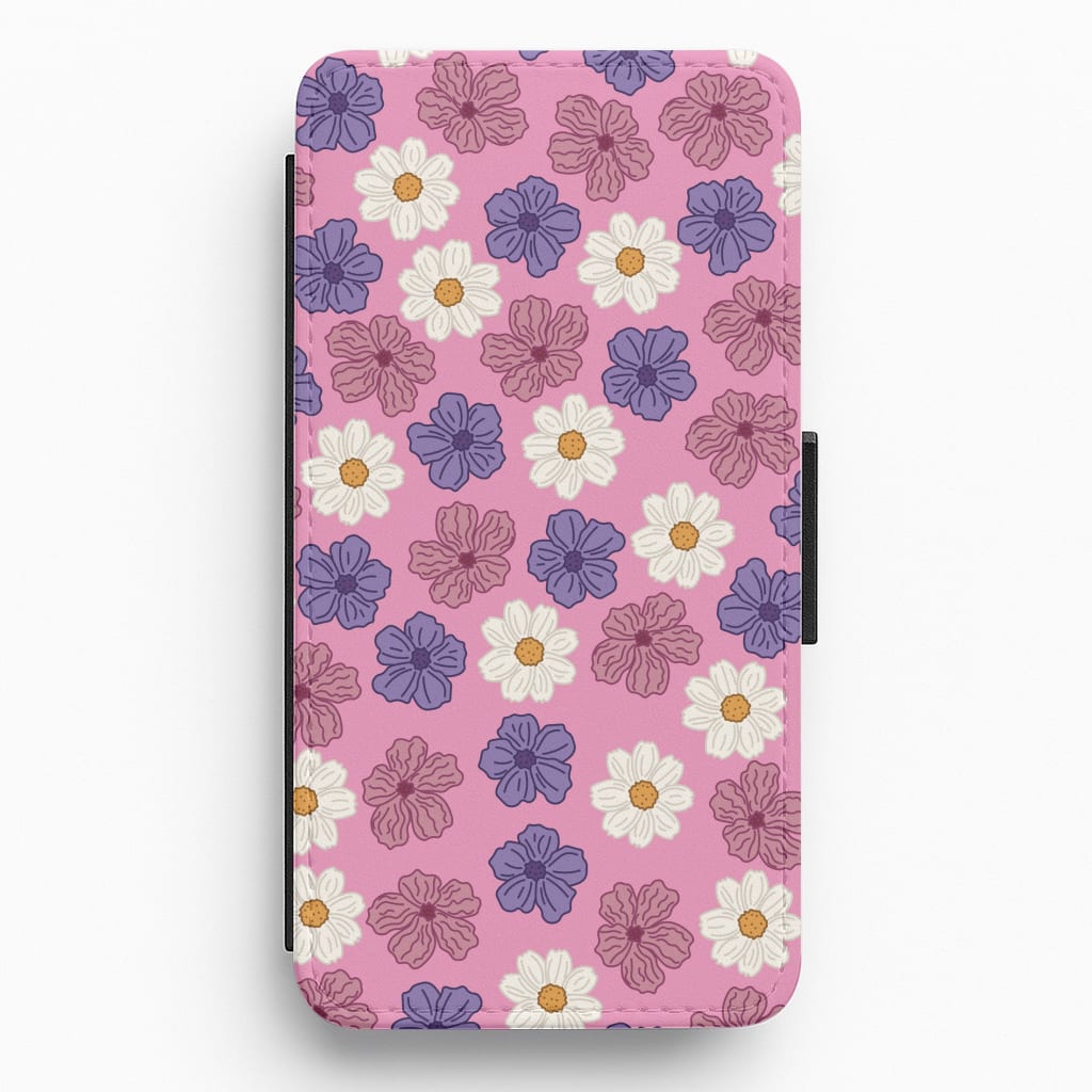 Pink, Purple And White Flowers - Floral Patterns Flip / Wallet Phone Case