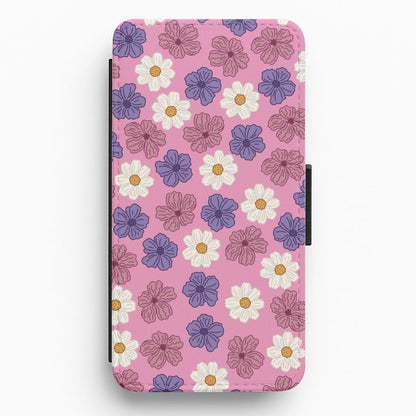 Pink, Purple And White Flowers - Floral Patterns Flip / Wallet Phone Case