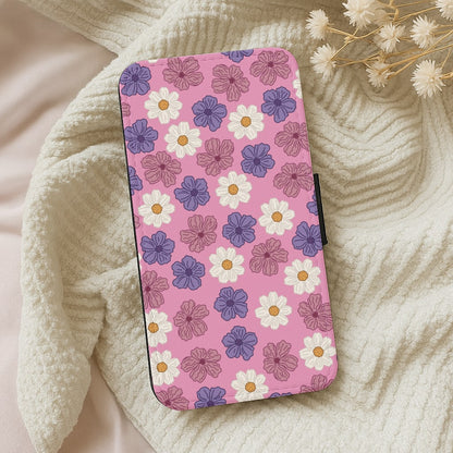 Pink, Purple And White Flowers - Floral Patterns Wallet Phone Case