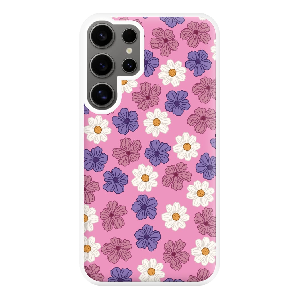 Pink, Purple And White Flowers - Floral Patterns Phone Case for Galaxy S24 Ultra