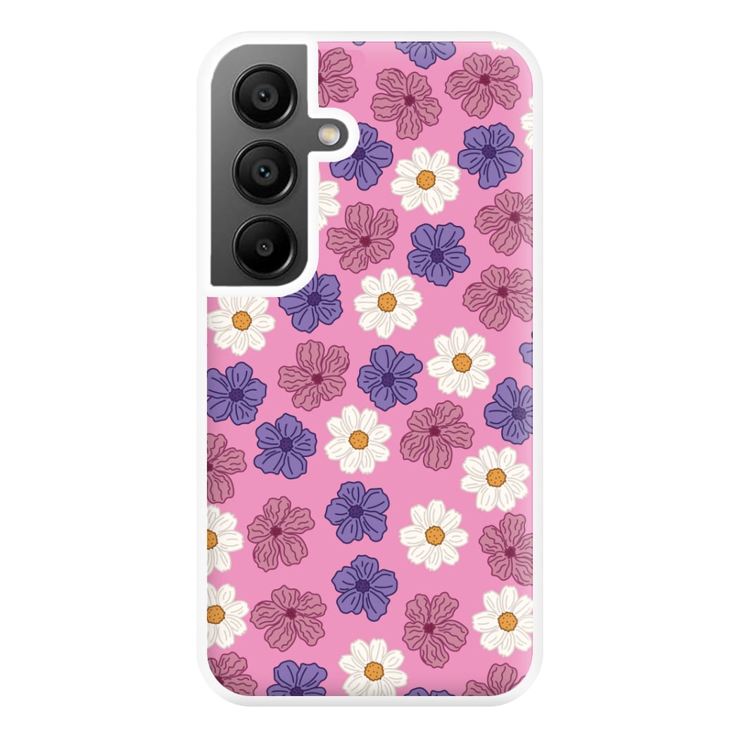 Pink, Purple And White Flowers - Floral Patterns Phone Case for Galaxy A55