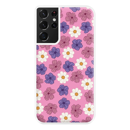 Pink, Purple And White Flowers - Floral Patterns Phone Case for Galaxy S21 Ultra