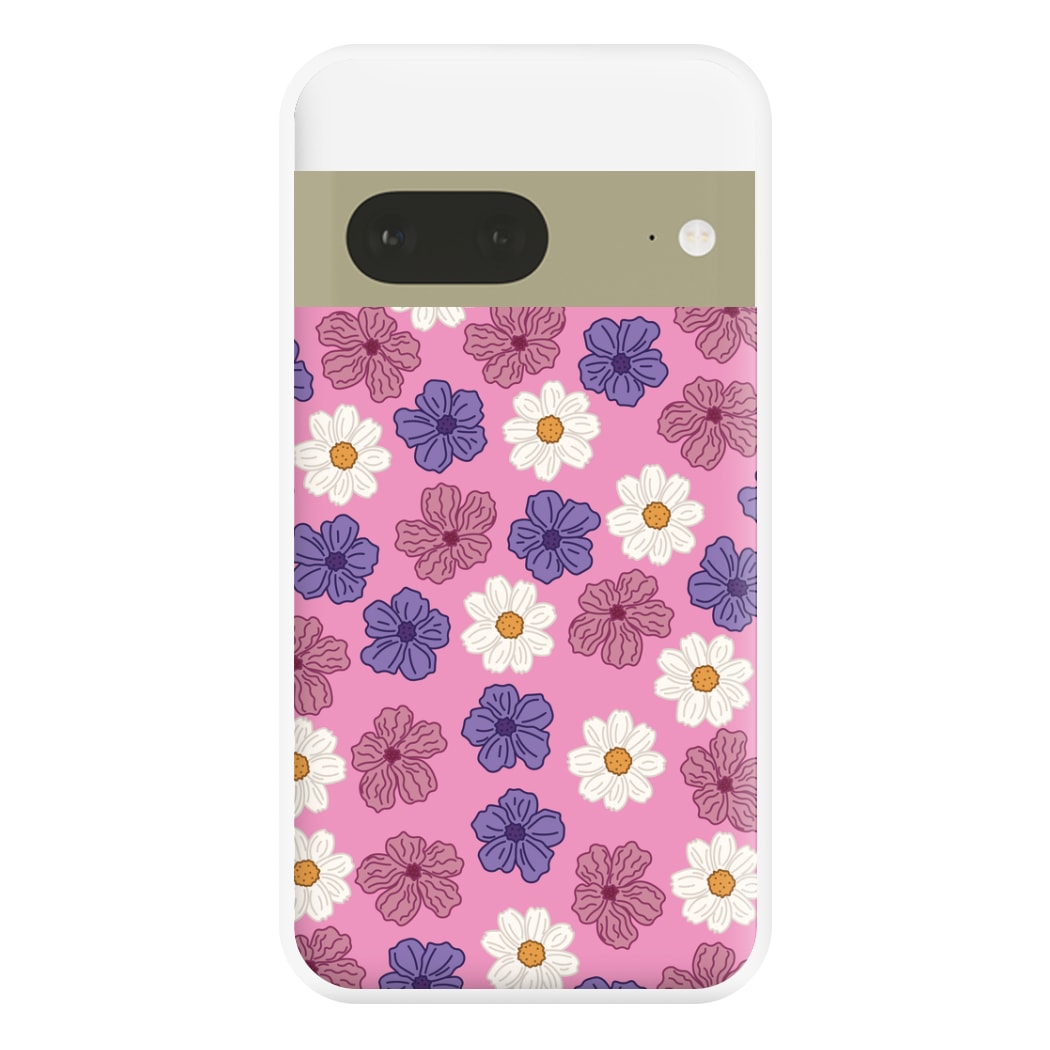 Pink, Purple And White Flowers - Floral Patterns Phone Case for Google Pixel 7a