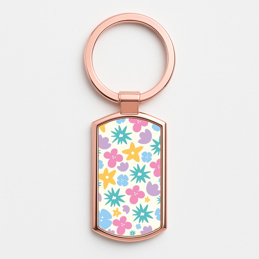 Playful Flowers - Floral Patterns Rose Gold Keyring