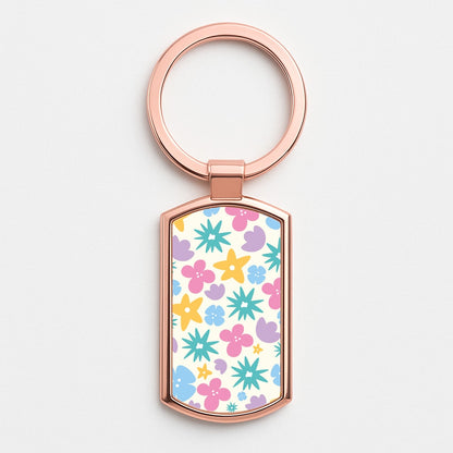 Playful Flowers - Floral Patterns Rose Gold Keyring