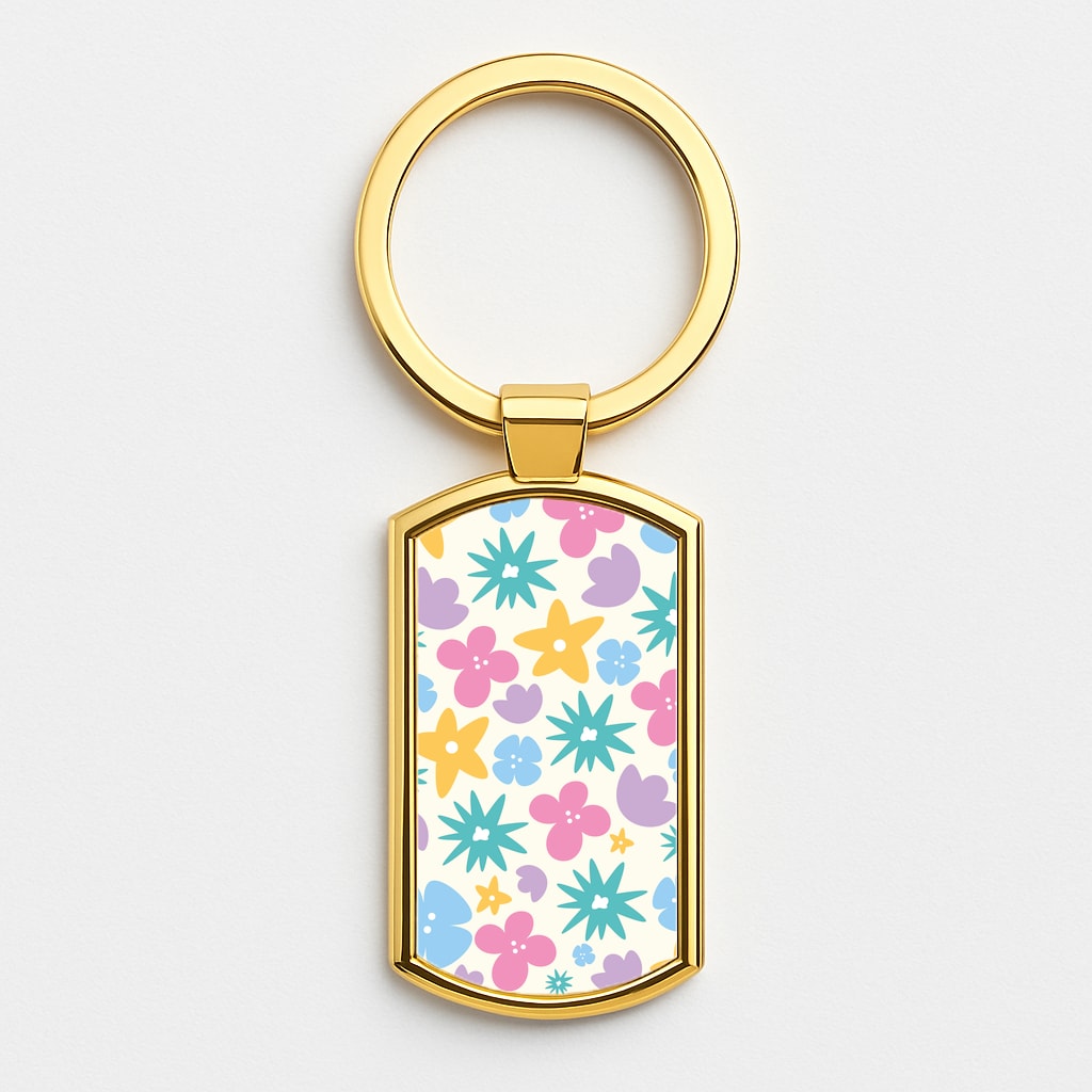Playful Flowers - Floral Patterns Gold Keyring