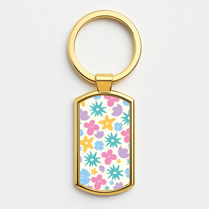 Playful Flowers - Floral Patterns Gold Keyring
