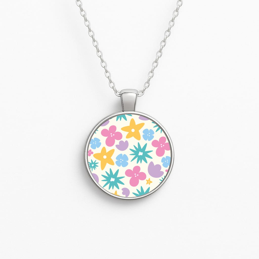 Playful Flowers - Floral Patterns Circle Necklace