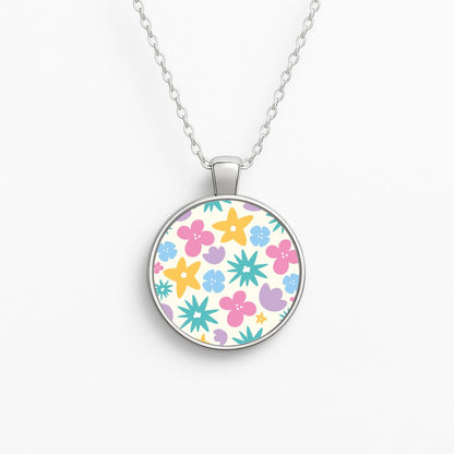 Playful Flowers - Floral Patterns Circle Necklace