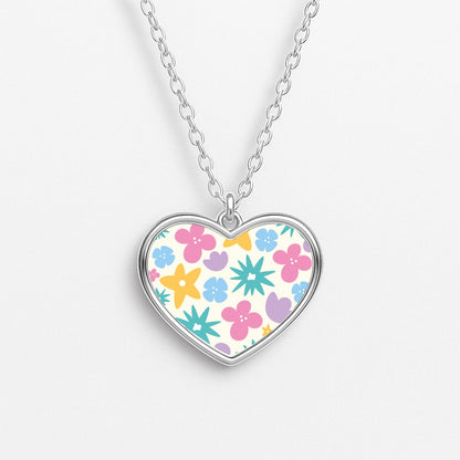 Playful Flowers - Floral Patterns Heart Necklace