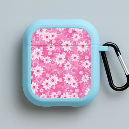 Pink Flowers - Floral Patterns Blue AirPods Case